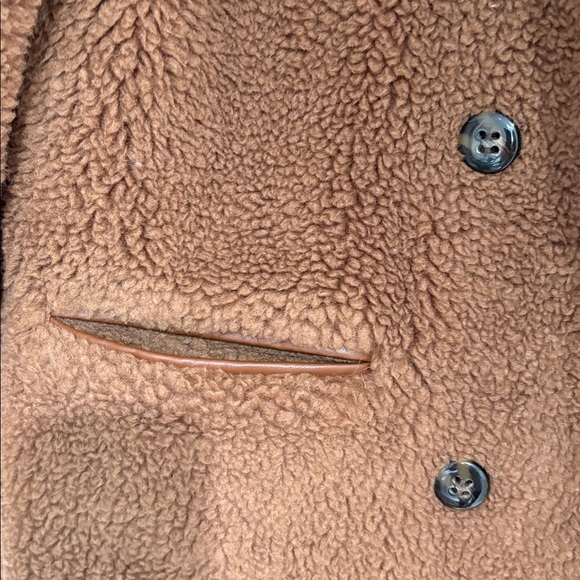 Ann Taylor Fun Faux Sherpa with Faux Leather Wool Blend Double-Breasted Coat - Picture 7 of 9